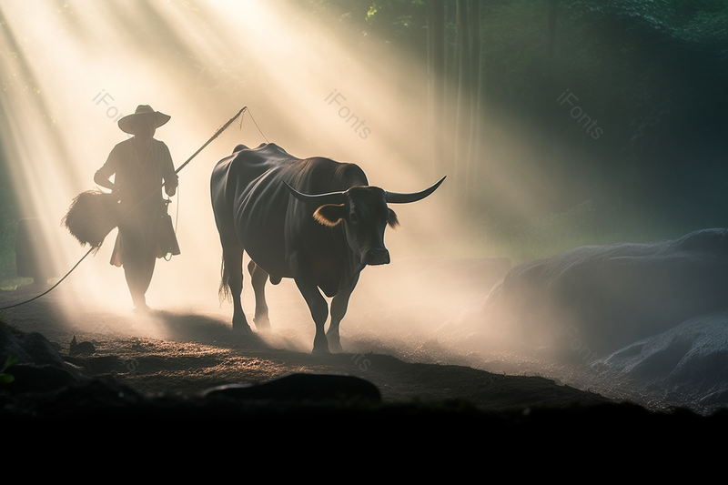 清晨下的耕牛,高清,摄影图,摄影图片,图片大全,摄影图免费下载